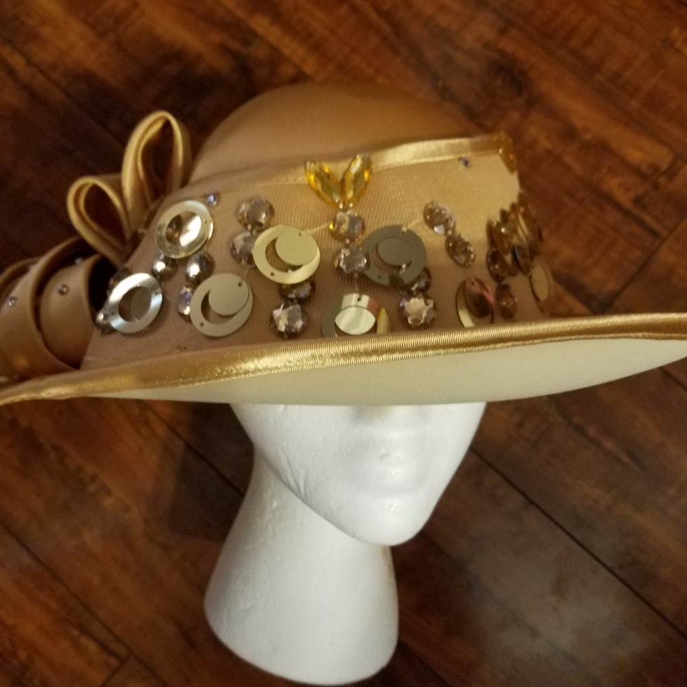 Beautifully embellished Gold Hat